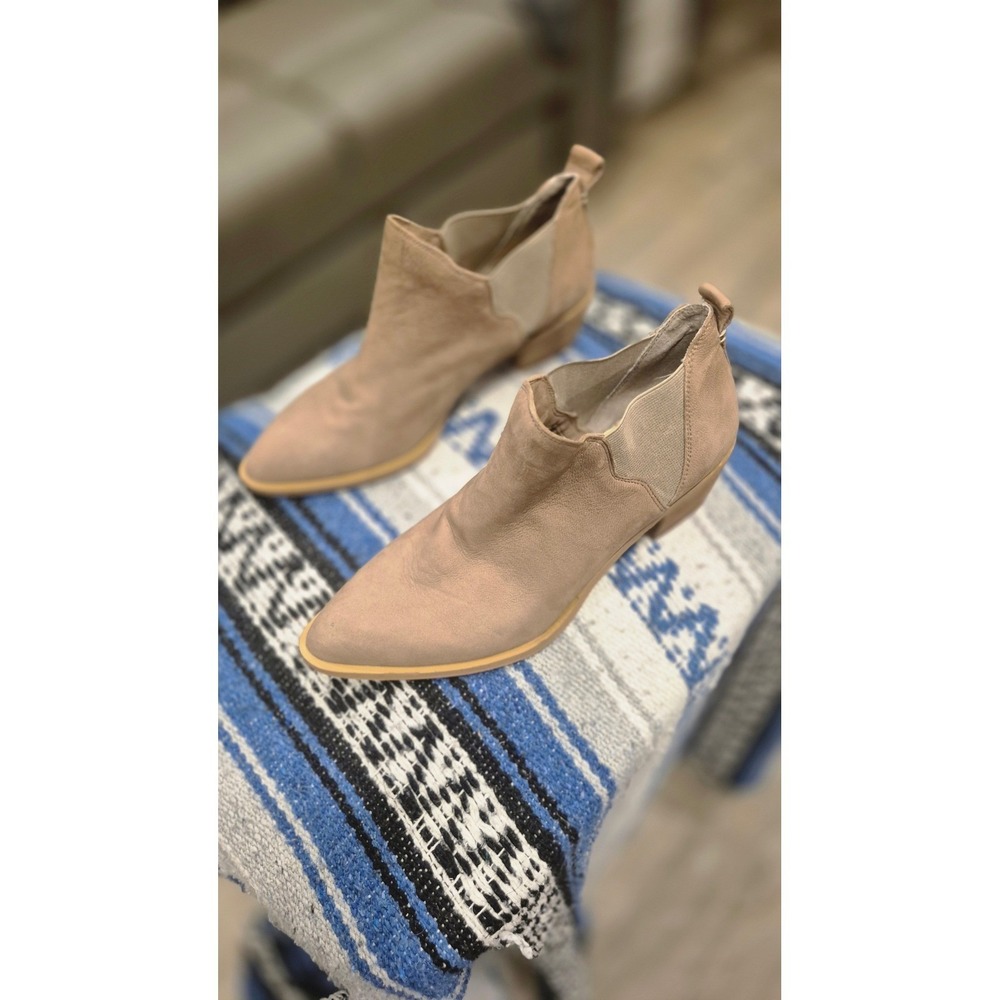 Taupe Suede Ankle Boots Pointed Toe Minimalist Chic Neutral Booties Size 8 - Picture 2 of 10